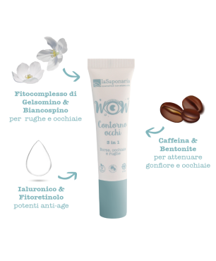 Contorno occhi con caffeina, fitoretinolo, argan, acido ialuronico, gelsomino e biancospino